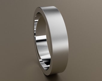 10kt White Gold 5mm Standard Weight Mens Flat Brushed Wedding Band, Classic Matte Satin Finsh Rectangle Mans Ring, Comfortable Wedding Band