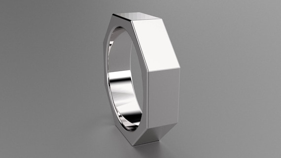 Silver 6mm Mens Wedding Band, Octagon 925 Sterling Silver Wedding