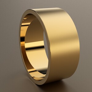 14kt Yellow Gold 9 mm Brushed Mens Flat Wedding Band, Matte Satin Classic Rectangle Mans Wedding Ring, Comfortable Wedding Anniversary Ring