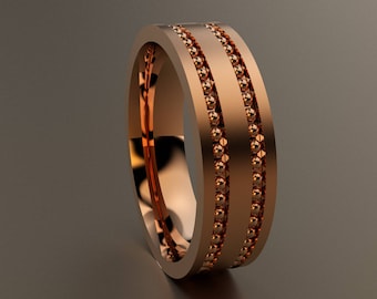 10kt Rose Gold 6mm Brushed Mens Wedding Band with Bead Design, Solid 10kt Pink Gold Designer Mens Wedding Ring, Simple Wedding Ring Pattern
