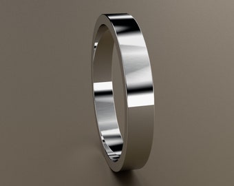 10kt White Gold 3mm Ladies or Mens Flat Wedding Band, Classic Minimalist Design, Rectangular Comfortable Light Wedding Ring, Anniversary