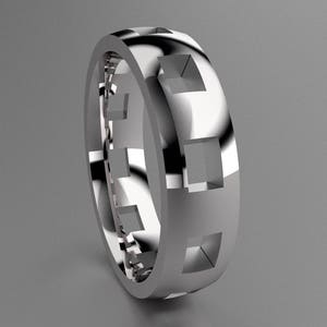 Silver 6mm Mens Wedding Band with Clean Pierced Holes, Classic 925 Sterling Silver Wedding Ring with Cutouts, Simple Mens Wedding Ring image 1