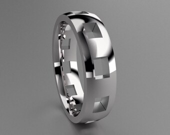 Silver 6mm Mens Wedding Band with Clean Pierced Holes, Classic 925 Sterling Silver Wedding Ring with Cutouts, Simple Mens Wedding Ring