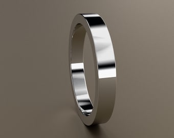 10kt White Gold 3mm Standard Weight Ladies Flat Wedding Band, Classic Minimalist Design, Rectangular Comfortable Wedding Ring, Anniversary