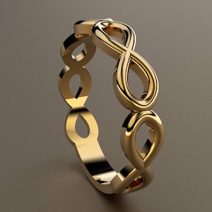 18kt Yellow Gold Ladies Infinity Ring, Womens Anniversary Gold Wedding Band, Promise Jewelry Fashion Ring, Romantic Gift For Girlfriend