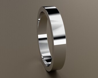 10kt White Gold 4mm Standard Weight Ladies or Mens Flat Wedding Band, Flat Classic Design, Rectanglular Comfortable Anniversary Ring