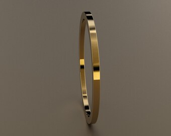 18kt Yellow Gold 1 mm Ladies Flat Wedding Band, Classic Rectangle Wedding Ring, Stacking Ring, Comfortable Wedding Ring, Anniversary Ring