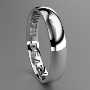 Silver 4mm Mens Message Wedding Band, Thin Classic 925 Sterling Silver Wedding Ring, Until Death Do Us Part Hidden Message Wedding Ring