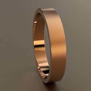 14kt Rose Gold 4mm Mens Brushed Flat Wedding Band, Matte Finish Flat Minimalistic Design, Comfortable Light Wedding Ring