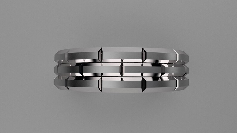 Silver 6mm Brushed Mens Wedding Band with Brick Pattern Classic 925 Sterling Silver Brick Design Wedding Ring Deep Faceted Gold Mens Ring