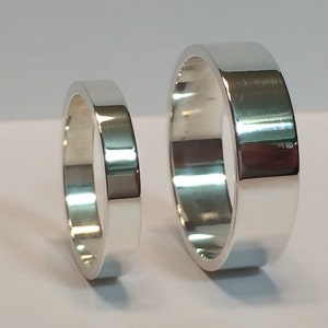 Silver His & Hers 3mm and 6mm Flat Wedding Band Set, 925 Sterling Silver Mens and Ladies Matching Wedding Rings, Flat Minimalist Bands