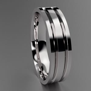 Silver 6mm Mens Wedding Band with Sharp Lines, Classic Designer 925 Sterling Silver Wedding Ring with Unique Look, Simple Mens Wedding Ring