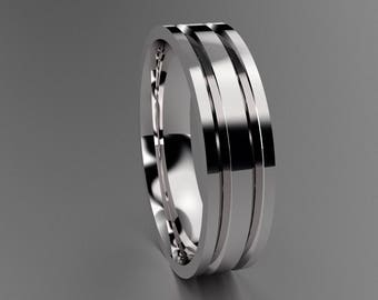 Silver 6mm Mens Wedding Band with Sharp Lines, Classic Designer 925 Sterling Silver Wedding Ring with Unique Look, Simple Mens Wedding Ring