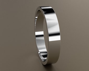 10kt White Gold 4mm Ladies or Mens Flat Wedding Band, Flat Classic Design, Rectanglular Comfortable Light Wedding Ring, Anniversary Ring
