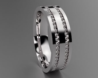 Silver 6mm Mens Wedding Band with Bead Design, 925 Sterling Silver Designer Mens Wedding Ring, Simple Wedding Ring, Unique Bead Pattern