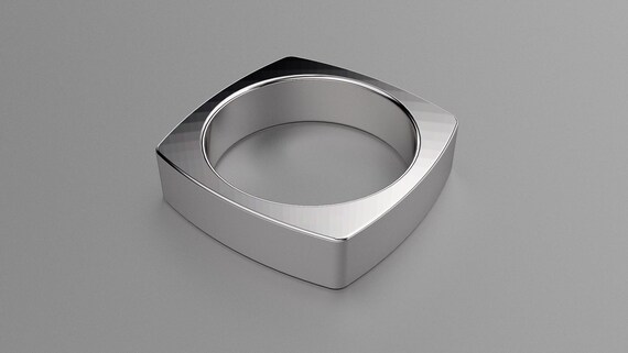 Silver 6mm Mens Square Wedding Band, Squared off 925 Sterling