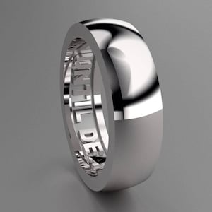 Silver 6mm Mens Wedding Band, Sterling Silver Wedding Ring with Until Death Hidden Message, Simple Style Mens Wedding Ring in Solid Silver