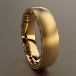 14kt Yellow Gold 6mm Brushed Mens Wedding Band Side Diamond Design, Classic 14kt Yellow Gold Wedding Ring, Simple Mens Ring w/ Unique Design