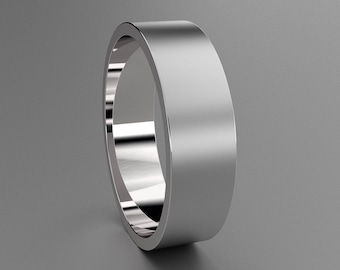 Silver 6mm Mens Brushed Flat Wedding Band, Matte Finish 925 Sterling Wide Flat Minimalistic Design, Comfortable Wedding Ring