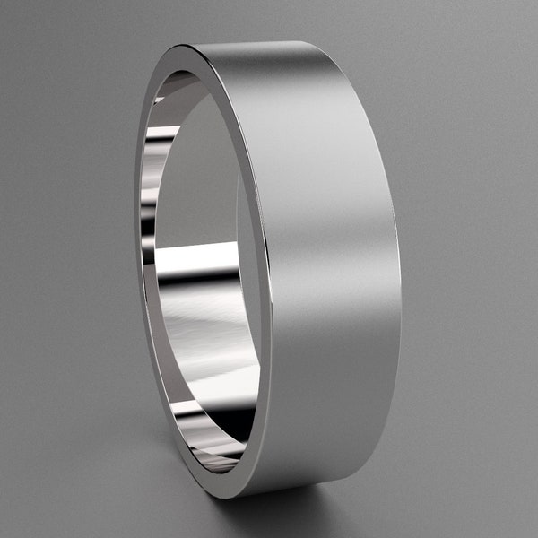 Silver 6mm Mens Brushed Flat Wedding Band, Matte Finish 925 Sterling Wide Flat Minimalistic Design, Comfortable Wedding Ring