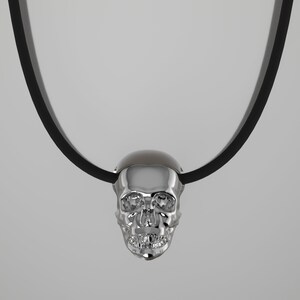 Sterling Silver Skull Necklace on Leather Cord, Skull Jewelry