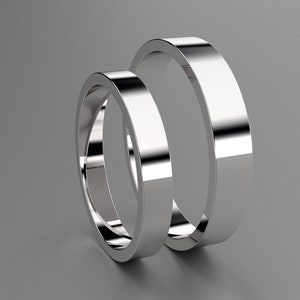 Silver 3mm and 4mm His & Hers Flat Wedding Band Set, 925 Sterling Silver, Mens and Ladies Matching Wedding Rings, Flat Minimalist Bands