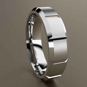 10kt White Gold 6mm Brushed Mens Wedding Band Clean & Sharp Lines, Classic Beveled Edge 10kt White Gold Wedding Ring, Simple Wedding Ring