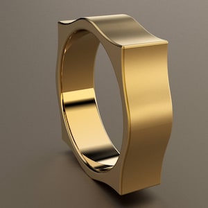 14kt Yellow Gold 6mm Brushed Mens Wedding Band w/ Pointed Edges, Vintage Style Square Mens Wedding Ring 14kt Gold Euro Shank, Comfortable