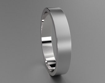Silver 4mm Mens Brushed Flat Wedding Band, Matte Finish Flat Minimalistic Design, 925 Sterling Silver Comfortable Wedding Ring