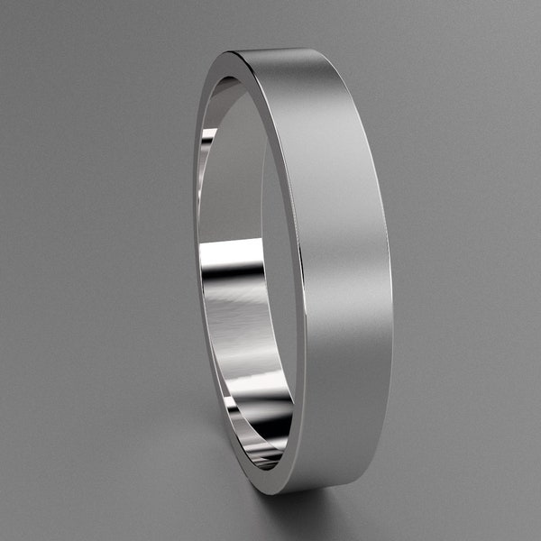 Silver 4mm Mens Brushed Flat Wedding Band, Matte Finish Flat Minimalistic Design, 925 Sterling Silver Comfortable Wedding Ring