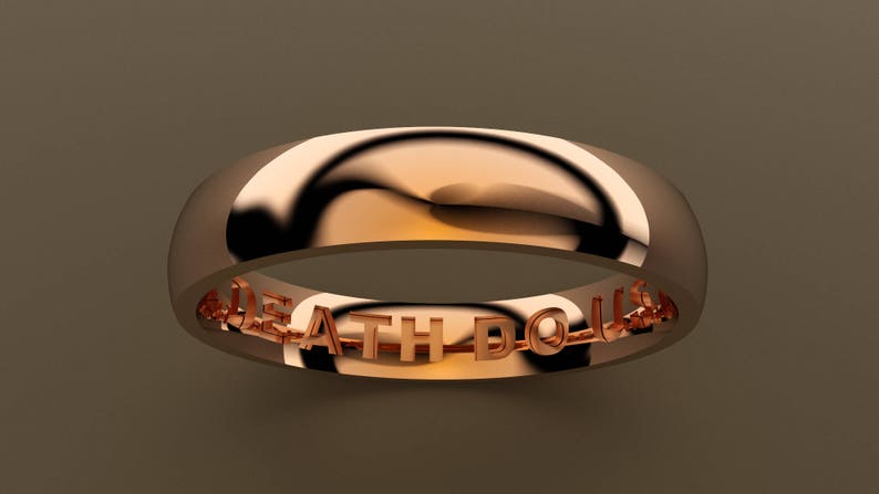 14kt Rose Gold 4mm Mens Message Wedding Band Thin Classic ...