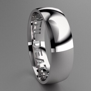 Silver 6mm Mens Wedding Band with Hidden Message, 925 Sterling Silver Wedding Ring, Until Death Hidden Message, Hipster Comfort Fit Ring