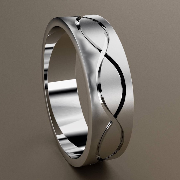 Infinity Grooved Mens Gold Ring