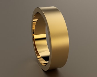 10kt Yellow Gold 6mm Standard Weight Mens Brushed Flat Wedding Band, Matte Finish Flat Minimalist Design, Rectangular Comfortabale Wedding