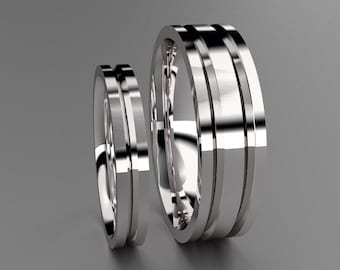 Silver His & Hers 6mm and 3mm Wedding Band Set, 925 Sterling Silver Mens and Ladies Matching Simple Unique Channels and Comfort Fit