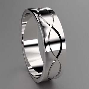 Silver 6mm Mens Infinity Grooved Wedding Band, 925 Sterling Silver Clean Simple Design, Customizable