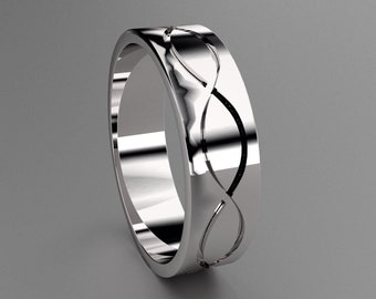 Silver 6mm Mens Infinity Grooved Wedding Band, 925 Sterling Silver Clean Simple Design, Customizable