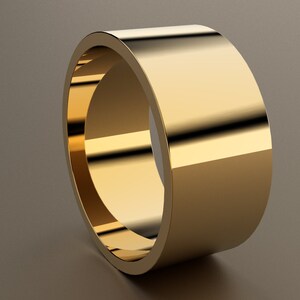 14kt Yellow Gold 10 mm Mens Flat Wedding Band, Classic Rectangle Mans Wedding Ring, Comfortable Wedding Anniversary Ring