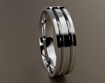 10kt White Gold 6mm Mens Wedding Band Sharp Grooves & Lines, Classic 10kt White Gold Wedding Ring, Solid Gold Anniversary Mens Wedding Ring