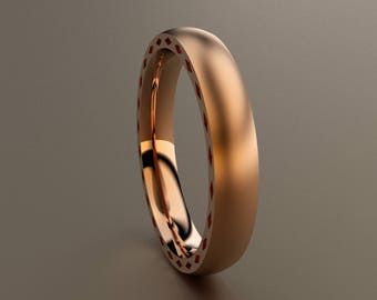 10kt Rose Gold 4mm Brushed  Mens Wedding Band Side Diamond Design, Classic Thin 10kt Pink Gold Wedding Ring, Hipster Ring, Mens Wedding Ring