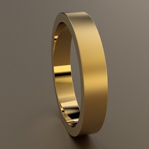 14kt Yellow Gold 4mm Standard Weight Mens Brushed Flat Wedding Band, Matte Finish Flat Minimalistic Design, Comfortable Wedding Ring