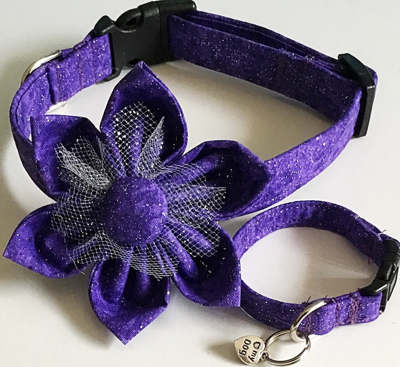 Sparking Purple Dog or Cat Collar with Matching Friendship Charm Bracelet and Black Standard Buckle or Metal Buckle Upgrade image 6