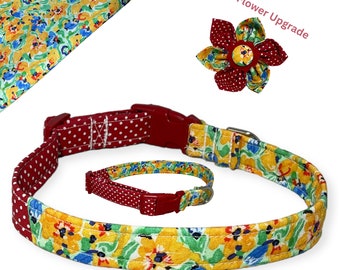 Summer-ready Yellow Floral Pet Collar - Perfect for Both Dogs & Cats - Choose from Buckled, Breakaway or Martingale Styles