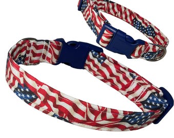 Patriotic Flag Collar for Dogs or Cats- Stars & Stripes Pet Accessory- Buckled or Martingale Styles Available