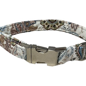 Blue & Brown Paisley Floral Buckled Collar for Girl Dog or Cat Martingale Option XXS-XXL Metal Buckle, Leash Upgrades image 3