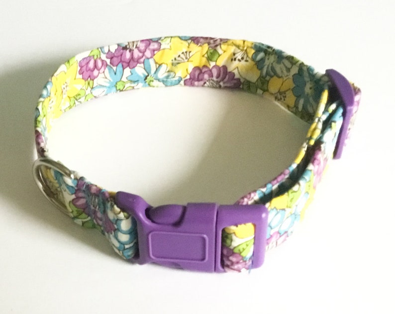 Purple & Yellow Floral Collar with Purple Buckle for Dogs and Cats/Martingale Option /Leash Upgrade image 3