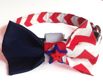 4th of July Patriotic Chevron Bow Tie Collar for Male Dogs and Cats
