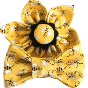 Yellow Bumble Bee Flower or Bow Tie for Male or Female Dog or Cat Collar / Attachable Collar Accessory / XXS-XL