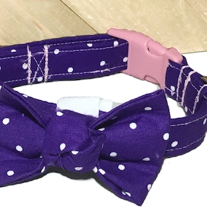 Purple Polka Dot Dog Collar and Matching Bow with Pink  Buckle Option or Metal Buckle Upgrade/ Buckled or Martingale / Leash Upgrade