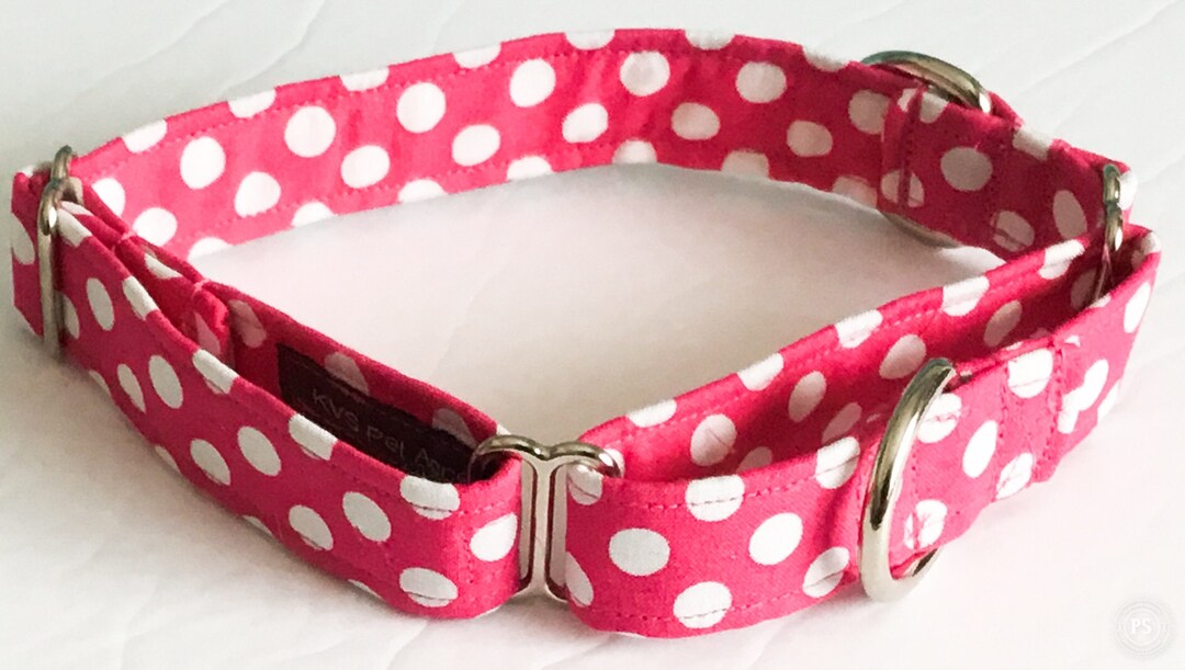 Hot Pink and White Polka Dot Martingale Collar // XSXL // Extra Wide